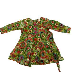 Sweetdil Green Corduroy Retro Floral Dress Long Sleeve Dress‎
